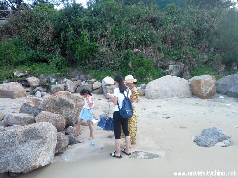 队员在青澳湾沙滩对游客进行采访及问卷调查  卢志荣摄.jpg